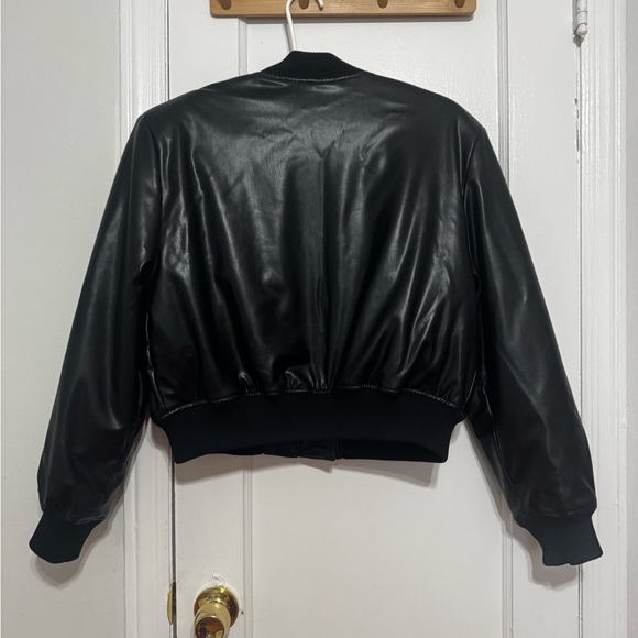 Black Leather Bomber Jacket - Picture 4 of 4